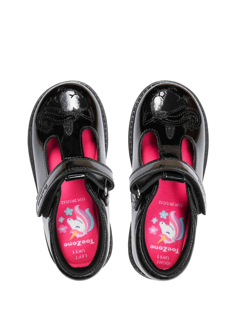 ToeZone Black Ellie Patent Coated Leather Rip Tape Unicorn School Shoe (Younger 8- Older 3) - 1 Image 3