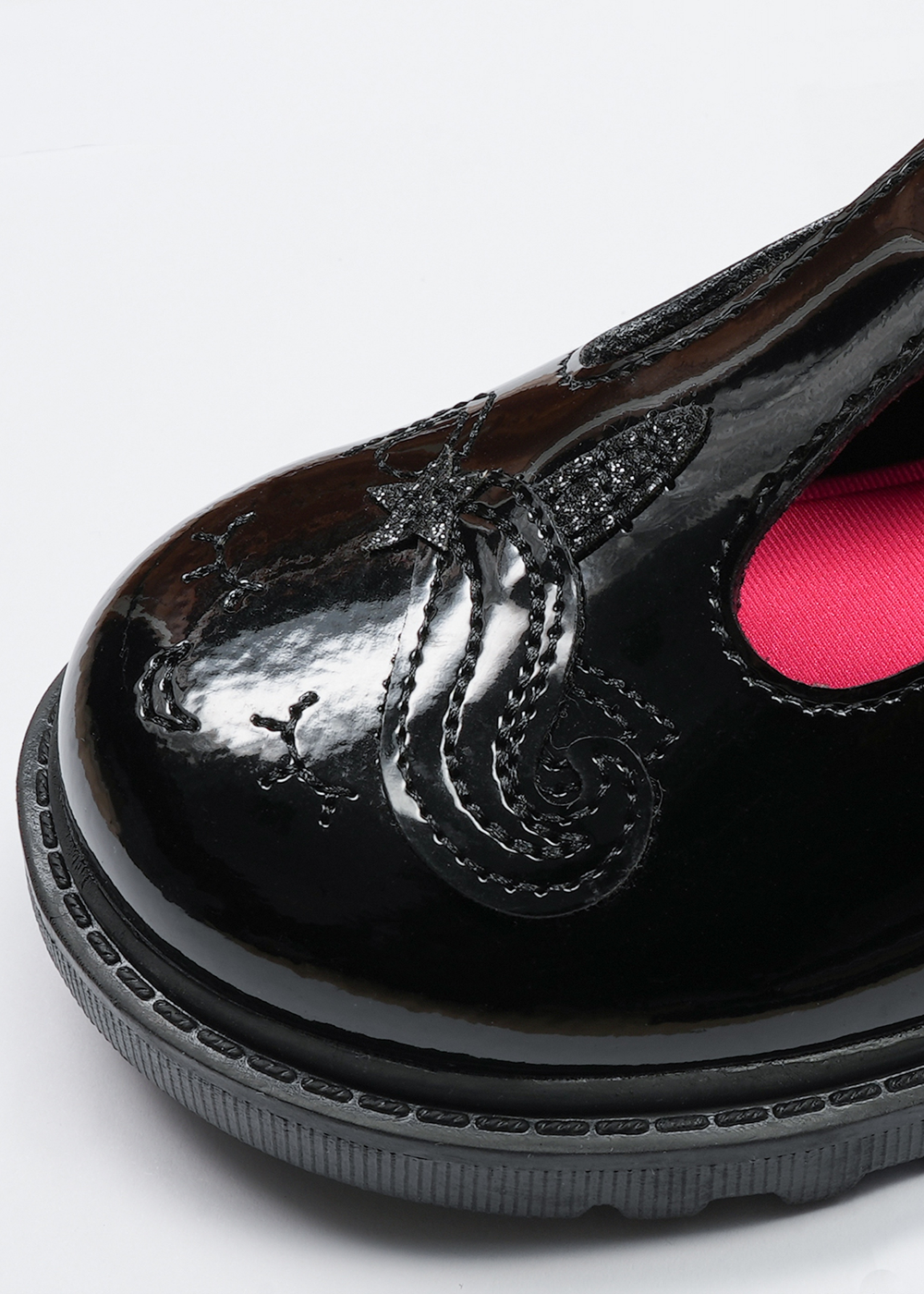 ToeZone Black Ellie Patent Coated Leather Rip Tape Unicorn School Shoe (Younger 8- Older 3) - 1 Image 4