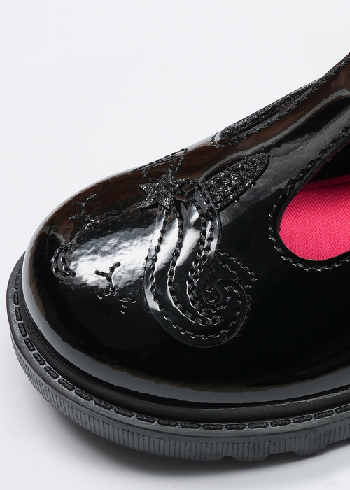 ToeZone Black Ellie Patent Coated Leather Rip Tape Unicorn School Shoe (Younger 8- Older 3) - 1 Image 4