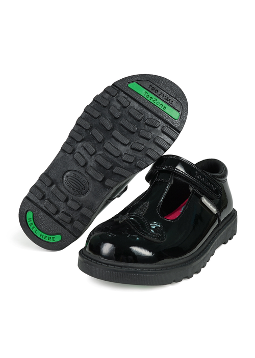 ToeZone Black Ellie Patent Coated Leather Rip Tape Unicorn School Shoe (Younger 8- Older 3) - 1 Image 1