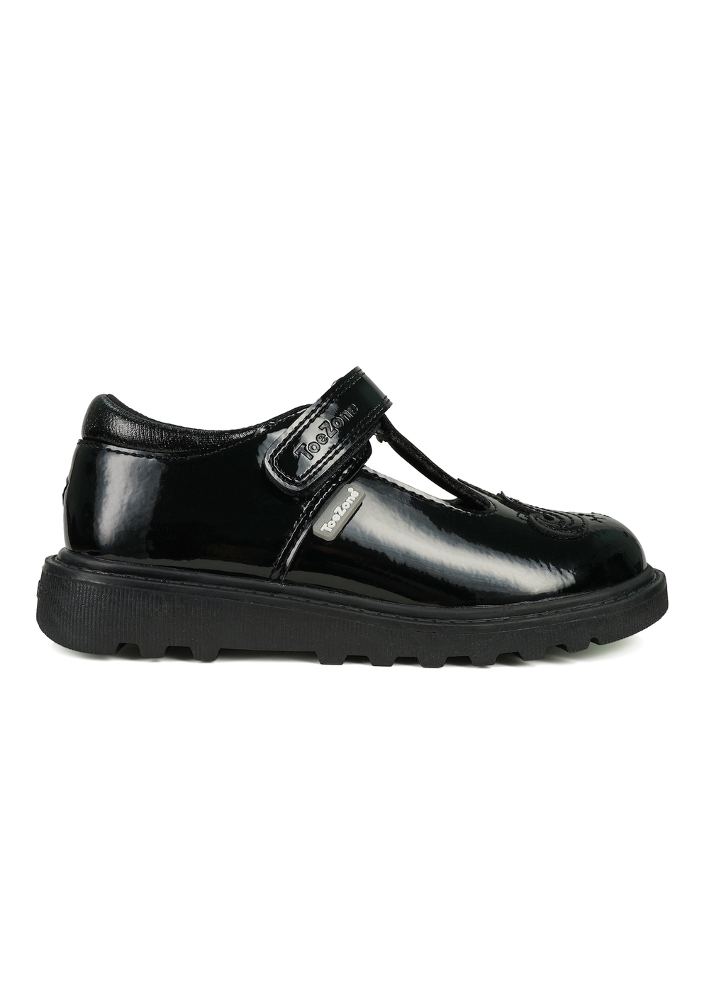 ToeZone Black Ellie Patent Coated Leather Rip Tape Unicorn School Shoe (Younger 8- Older 3) - 1 Image 2