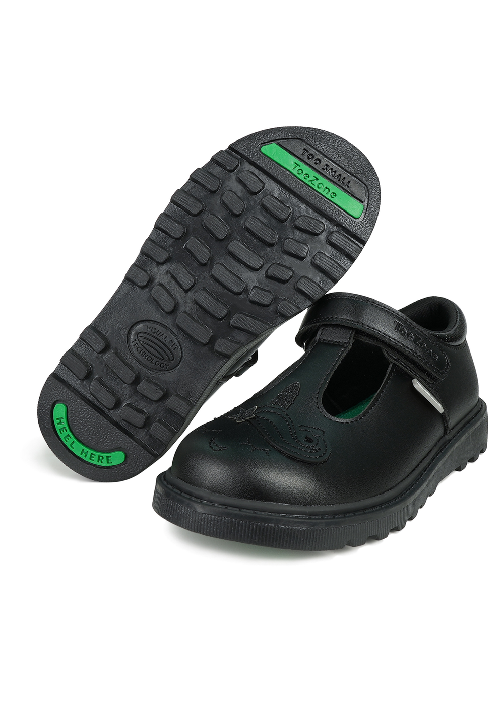 ToeZone Black Elsa Vegan Rip Tape Unicorn School Shoe (Younger 8- Older 3) - 8 infants Image 1