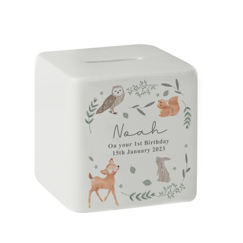 Personalised Memento Company White Woodland Animals Ceramic Square Money Box - One Size Image 5
