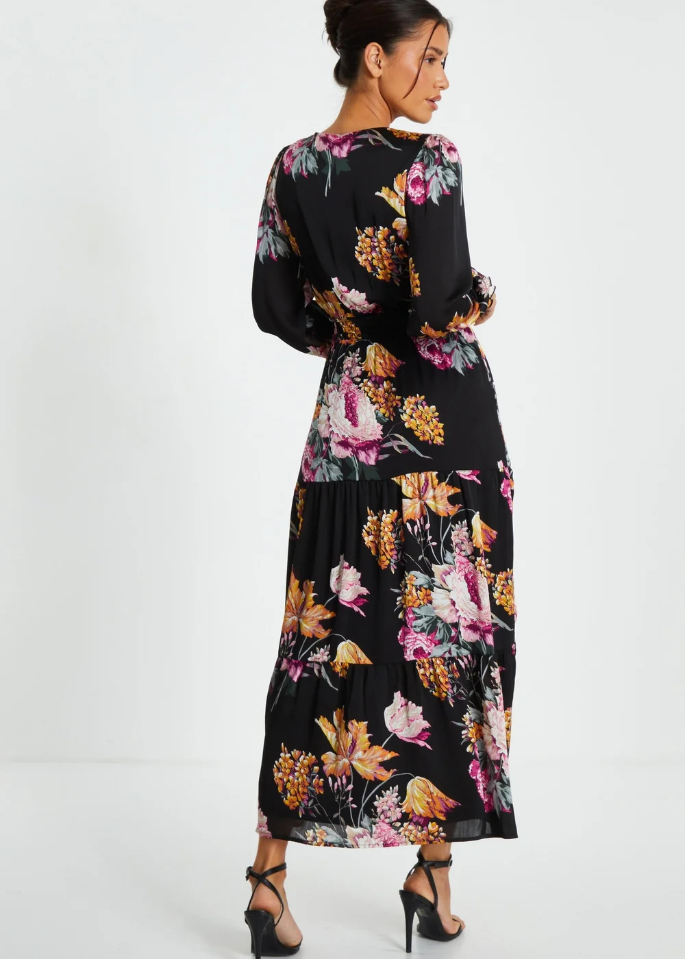 Quiz Black Floral Chiffon Tiered Midaxi Dress - 8 Image 2