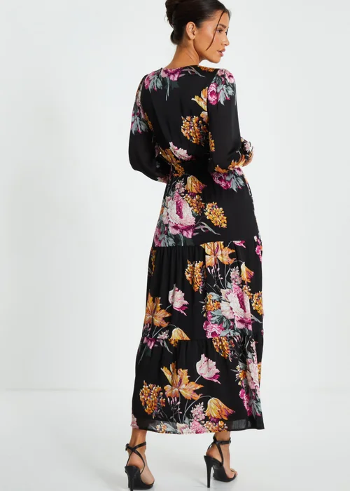 Quiz Black Floral Chiffon Tiered Midaxi Dress - 8 Image 2