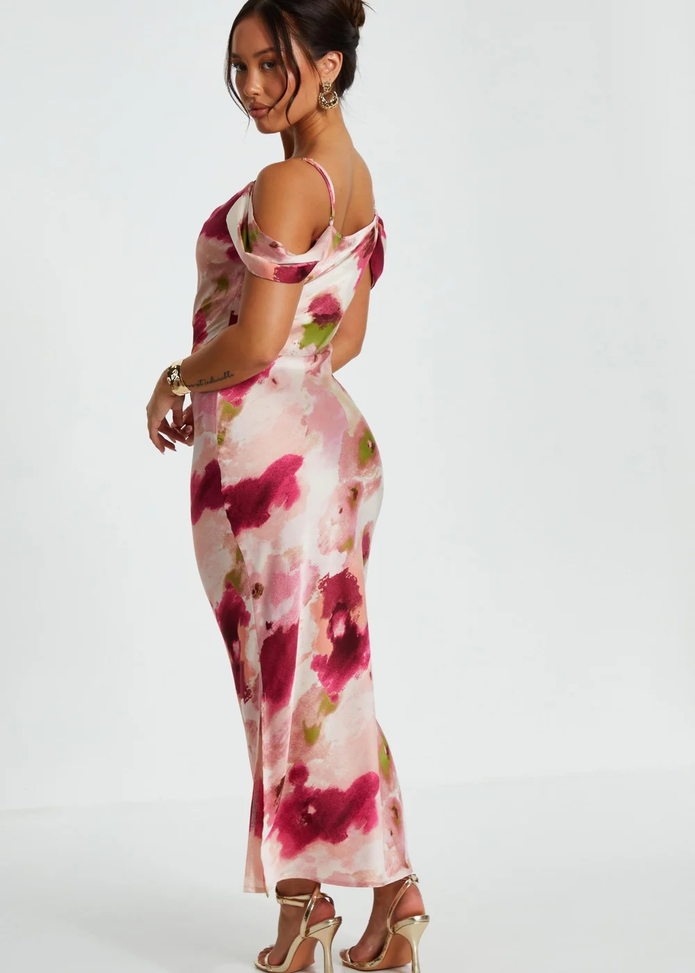 Quiz Pink Petite Marble Drop Shoulder Maxi Dress - 6 Image 2
