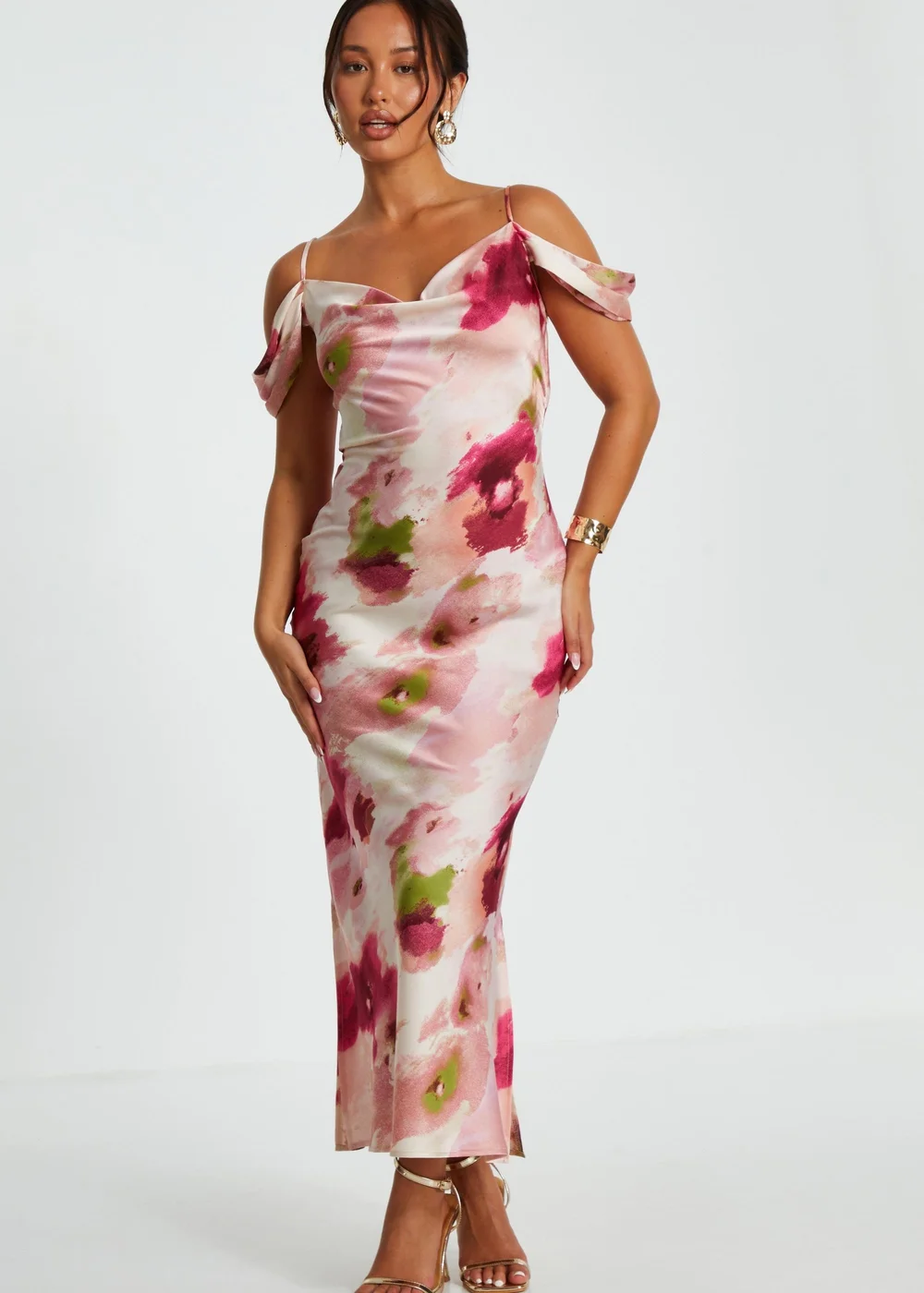 Quiz Pink Petite Marble Drop Shoulder Maxi Dress - 6 Image 1