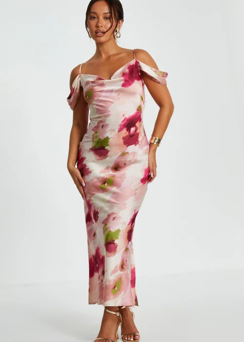 Quiz Pink Petite Marble Drop Shoulder Maxi Dress - 6 Image 1