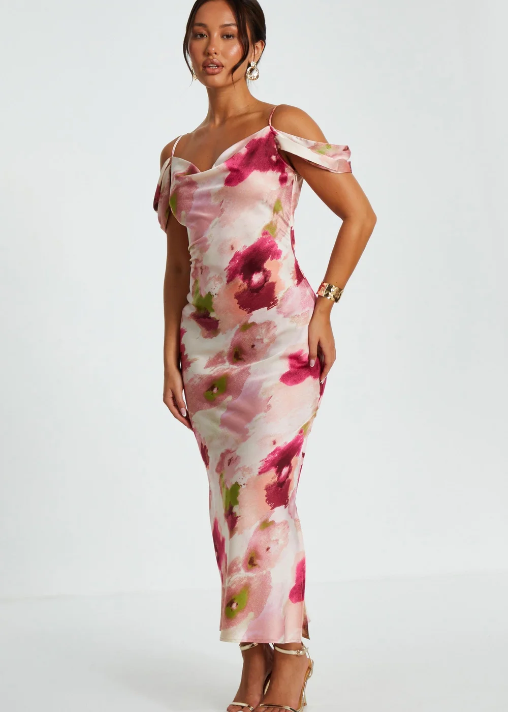 Quiz Pink Petite Marble Drop Shoulder Maxi Dress - 6 Image 3