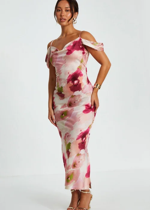 Quiz Pink Petite Marble Drop Shoulder Maxi Dress - 6 Image 3