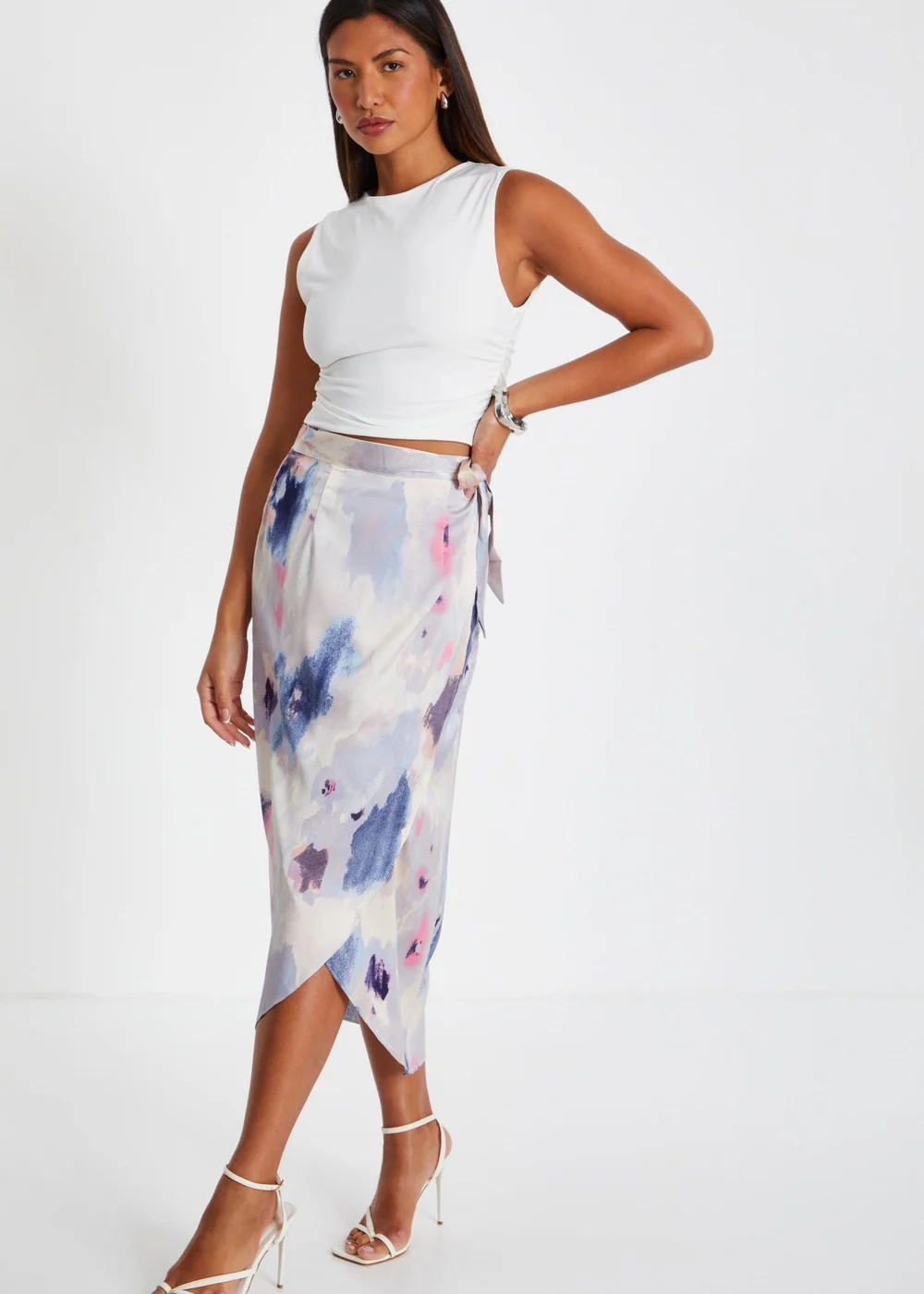 Quiz Multi Marble Print Wrap Midi Skirt - Size 4 Clothing Image 3