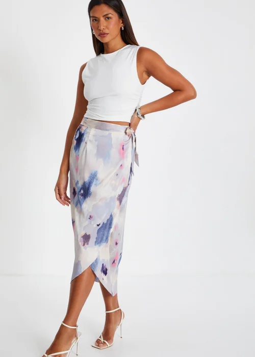 Quiz Multi Marble Print Wrap Midi Skirt - Size 4 Clothing Image 3