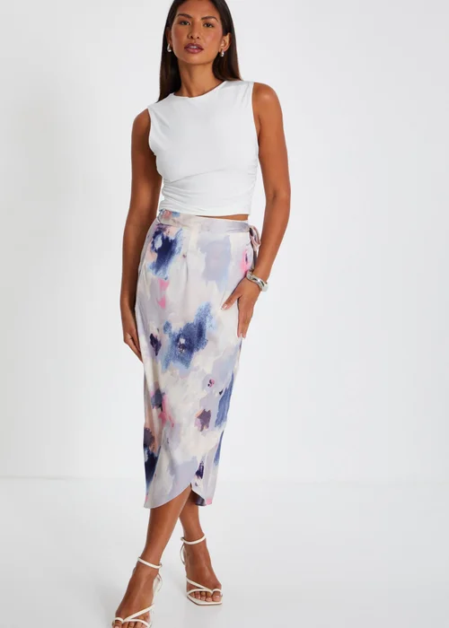 Quiz Multi Marble Print Wrap Midi Skirt - Size 4 Clothing Image 1