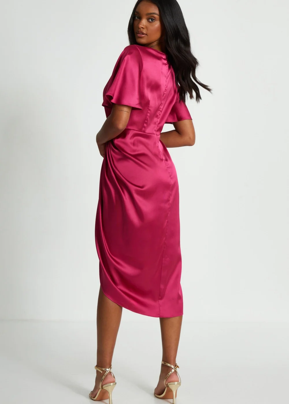 Quiz Red Satin Ruched Wrap Midi Dress - 8 Image 2