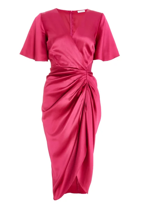 Quiz Red Satin Ruched Wrap Midi Dress - 8 Image 4