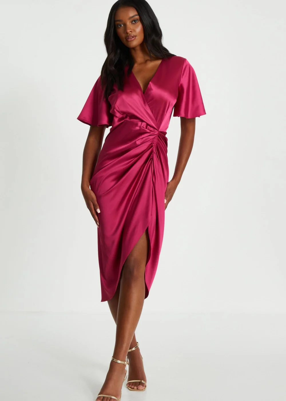 red satin wrap midi dress Dark Burgundy Dress - Satin Dress - Satin Wrap Dress - Midi Dress