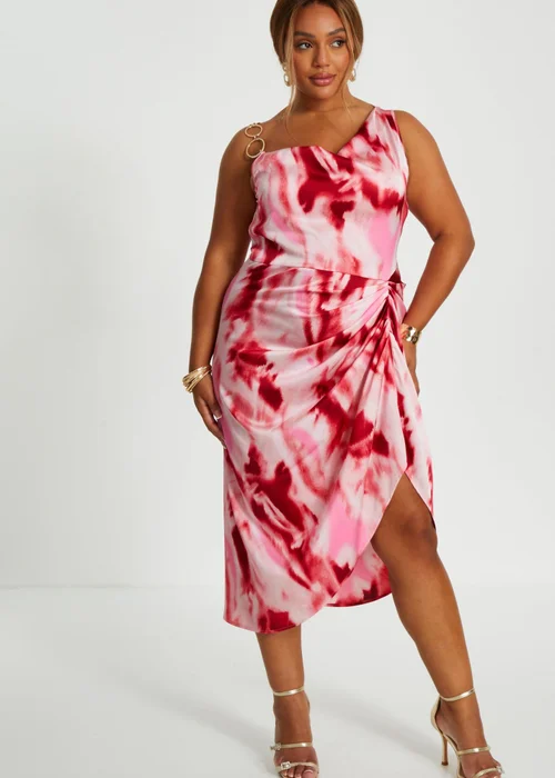 Quiz Pink Curve Satin Marble Print Midi Dress - 16 Image 1