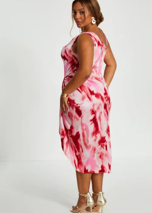 Quiz Pink Curve Satin Marble Print Midi Dress - 16 Image 2