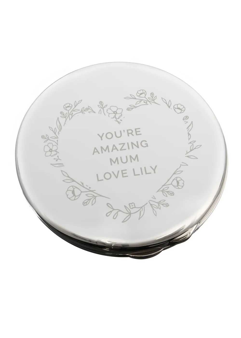 Personalised Memento Company Silver Floral Heart Compact Mirror - One Size Image 1