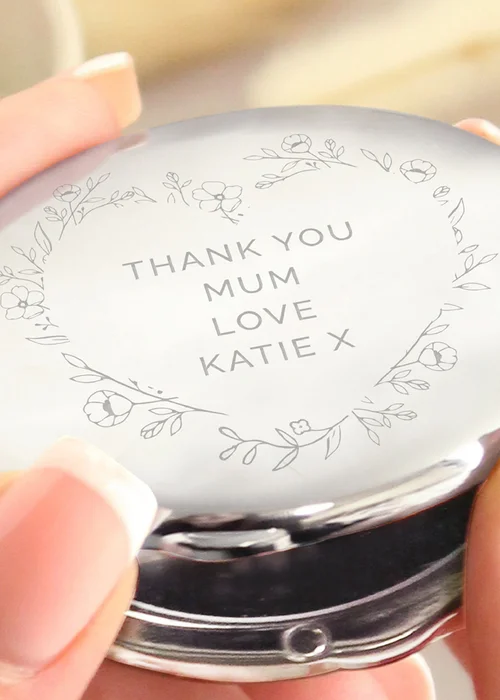 Personalised Memento Company Silver Floral Heart Compact Mirror - One Size Image 3