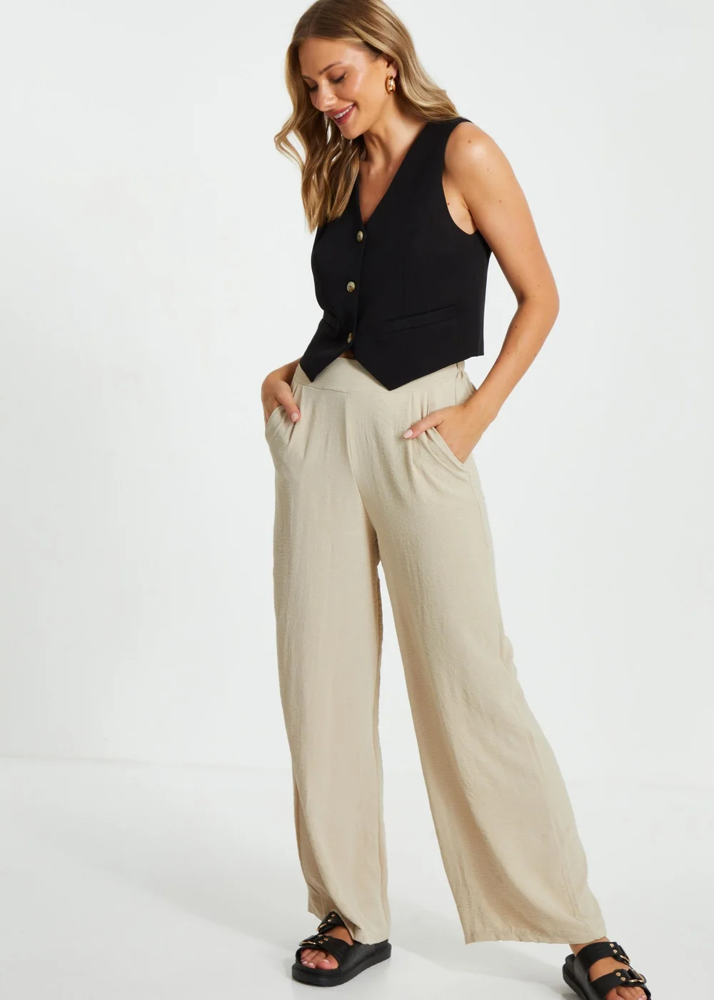 Quiz Stone Wide Leg Trousers - S Image 3