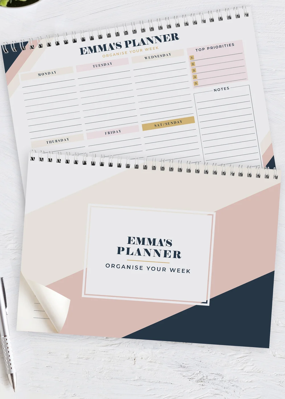 Personalised Memento Company White Navy & Blush A4 Desk Planner - One Size Image 3
