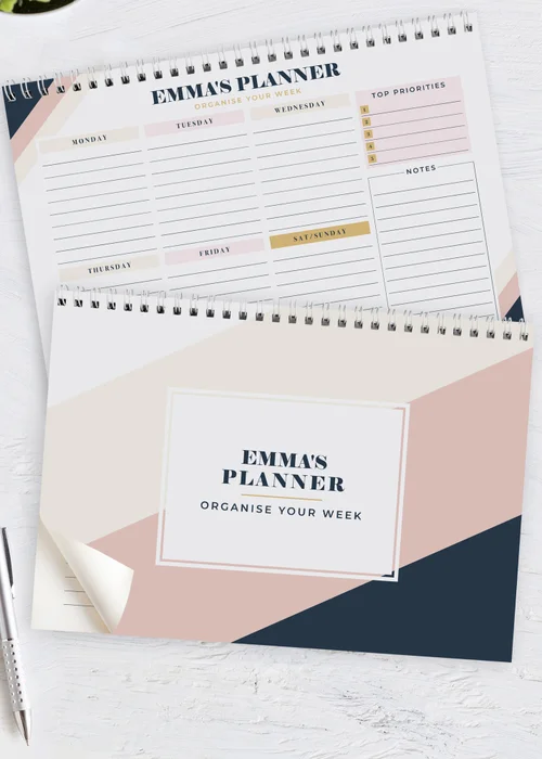 Personalised Memento Company White Navy & Blush A4 Desk Planner - One Size Image 3