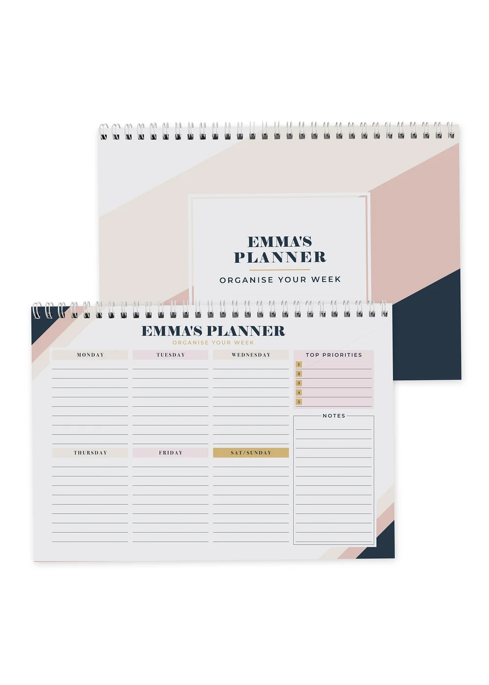 Personalised Memento Company White Navy & Blush A4 Desk Planner - One Size Image 1