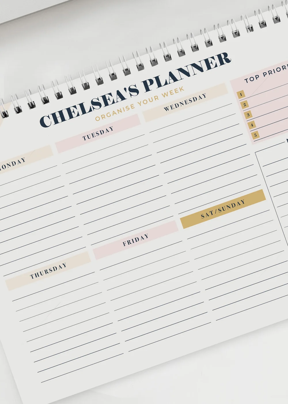 Personalised Memento Company White Navy & Blush A4 Desk Planner - One Size Image 2