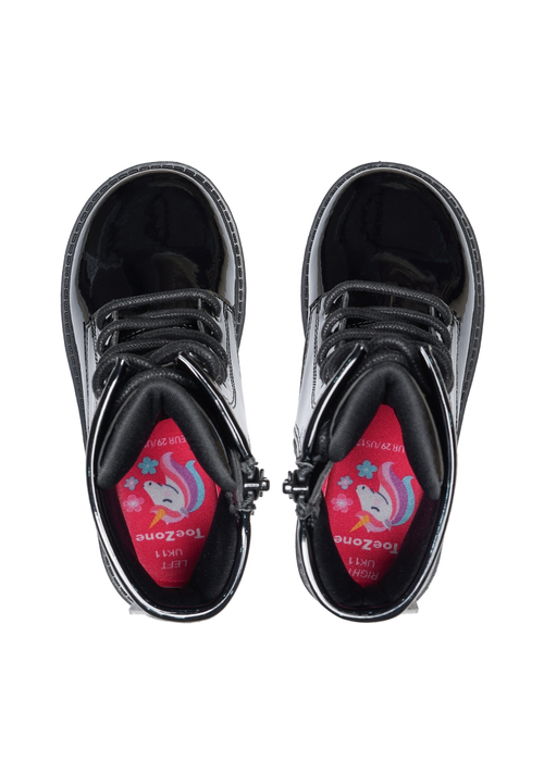 ToeZone Holly Black Patent Leather Unicorn Boot (Younger 8 - Older 2) - 13 Infants Image 3