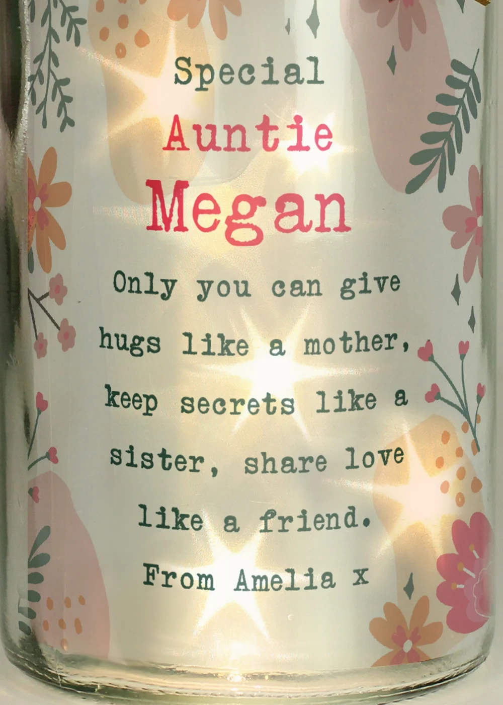Personalised Memento Company Clear Floral LED Glass Jar - One Size Image 2