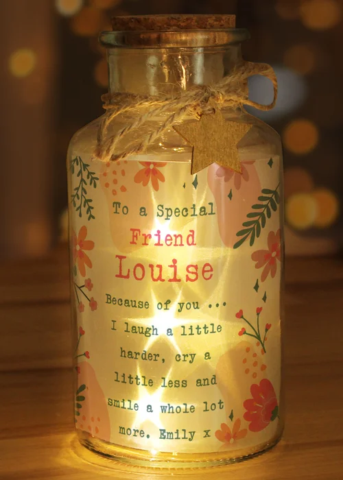 Personalised Memento Company Clear Floral LED Glass Jar - One Size Image 3