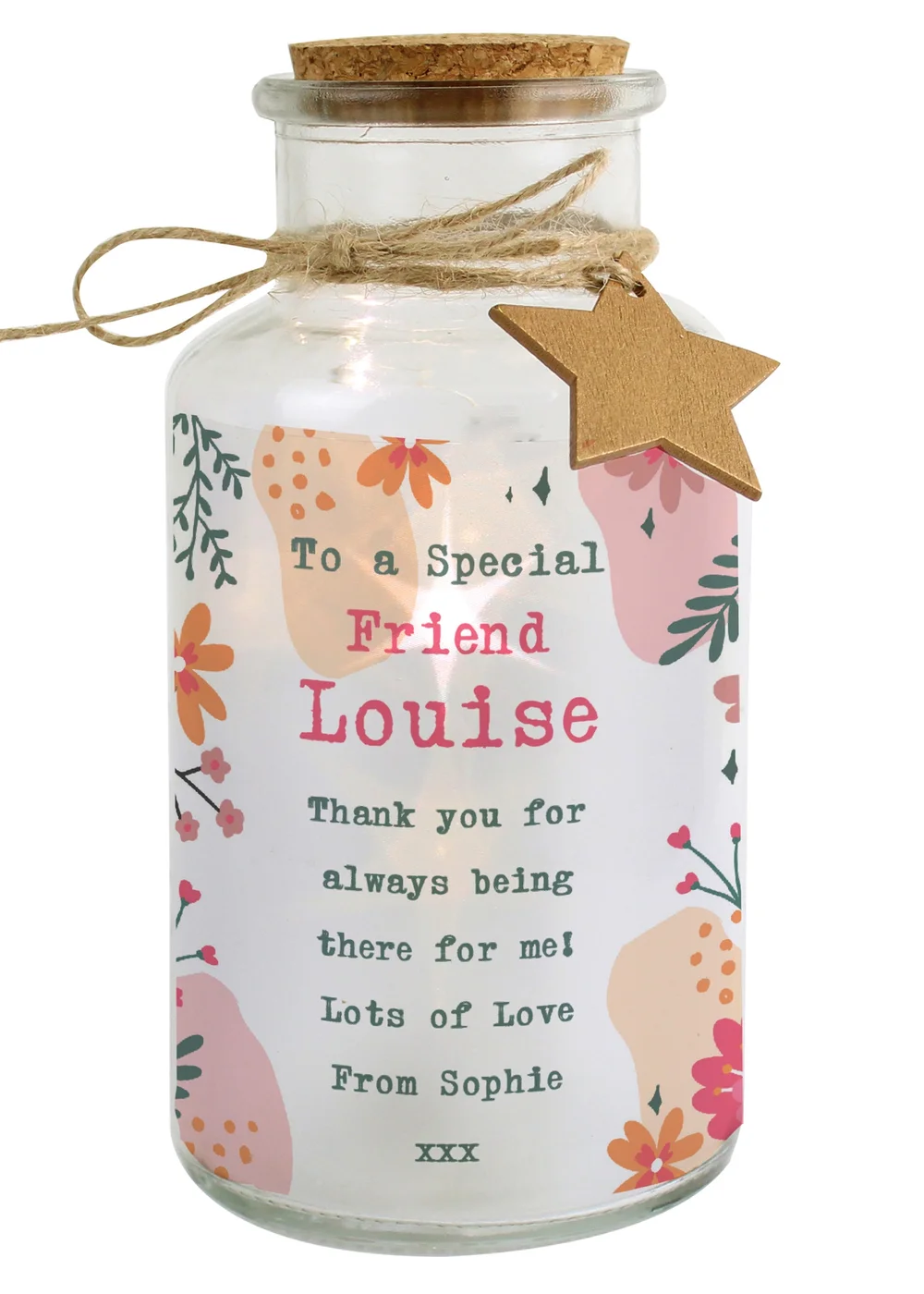 Personalised Memento Company Clear Floral LED Glass Jar - One Size Image 1