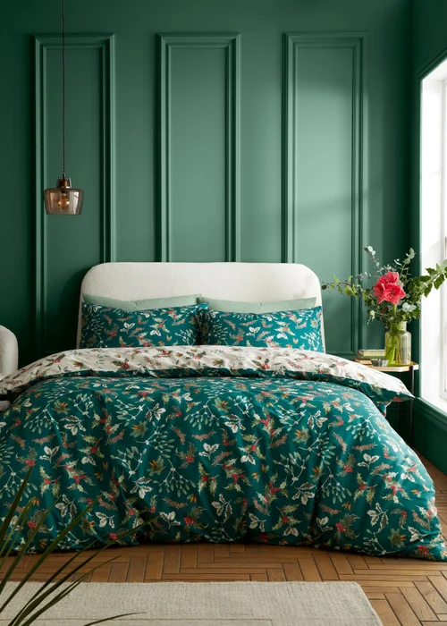RHS Winter Foliage Cotton Reversible Duvet Cover Set - Single Image 1