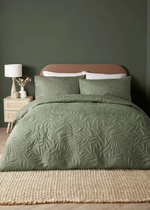 Serene Luana Dark Green Peach Finish Duvet Cover Set - Single Image 1