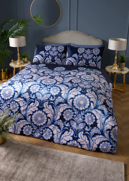 Laurence Llewelyn-Bowen Romilly Blue Jacquard Duvet Cover Set - Double Image 1