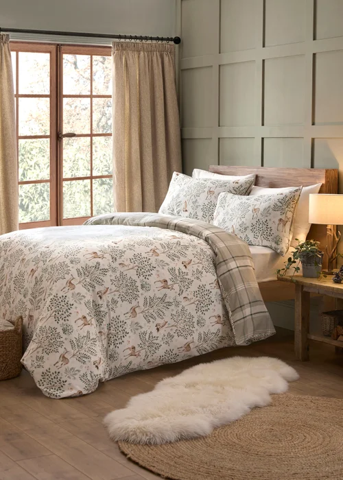 Dreams & Drapes Lodge Forest Animals Christmas Natural Duvet Cover Set - Single Image 1