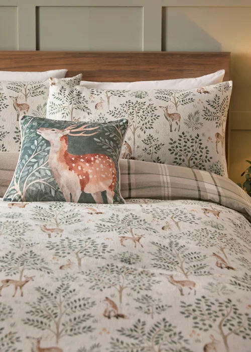 Dreams & Drapes Lodge Forest Animals Christmas Natural Duvet Cover Set - Single Image 2