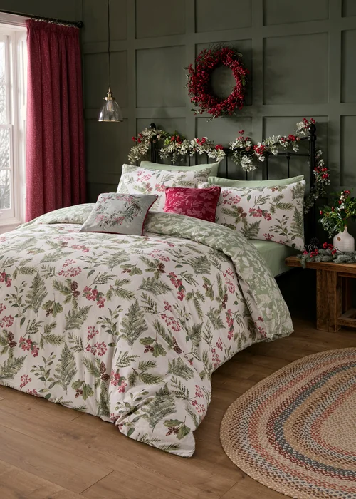 Dreams & Drapes Lodge Winter Sprigs Christmas Green Duvet Cover Set - Single Image 5