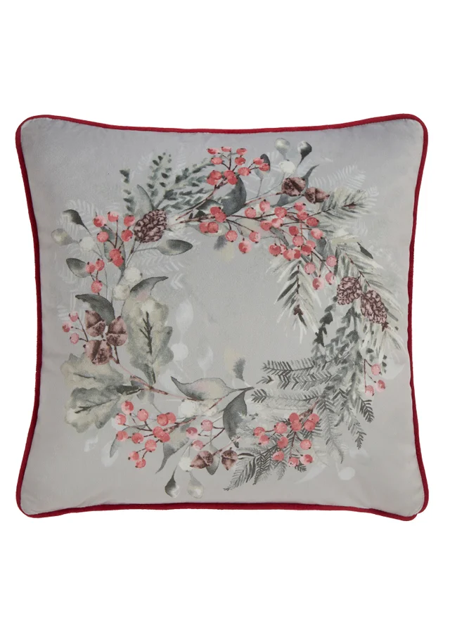 Dreams & Drapes Lodge Winter Sprigs Christmas Green Velvet Filled Cushion (43cm x 43cm)