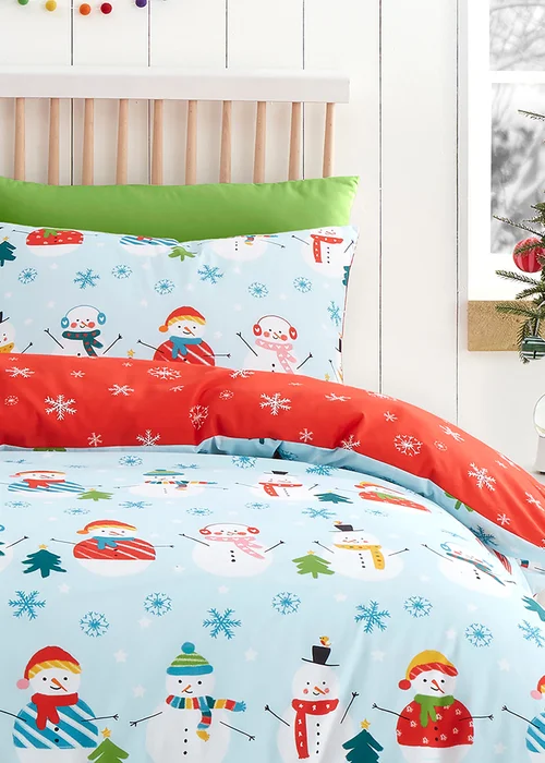 Fusion Christmas Snowman Duck Egg Duvet Cover Set - Single Image 2