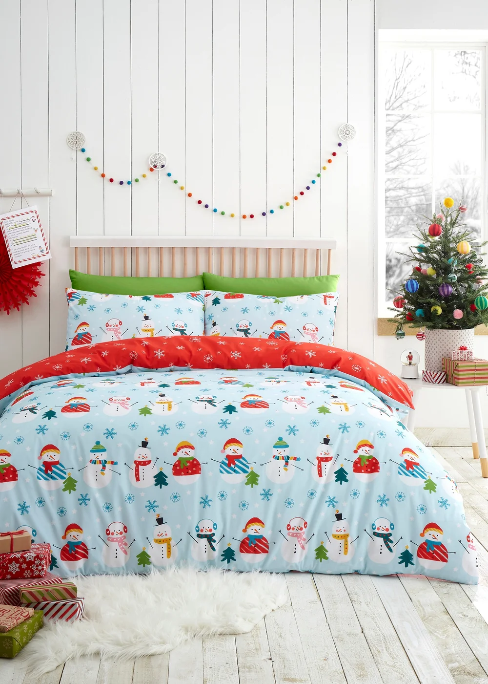 Fusion Christmas Snowman Duck Egg Duvet Cover Set - Single Image 1