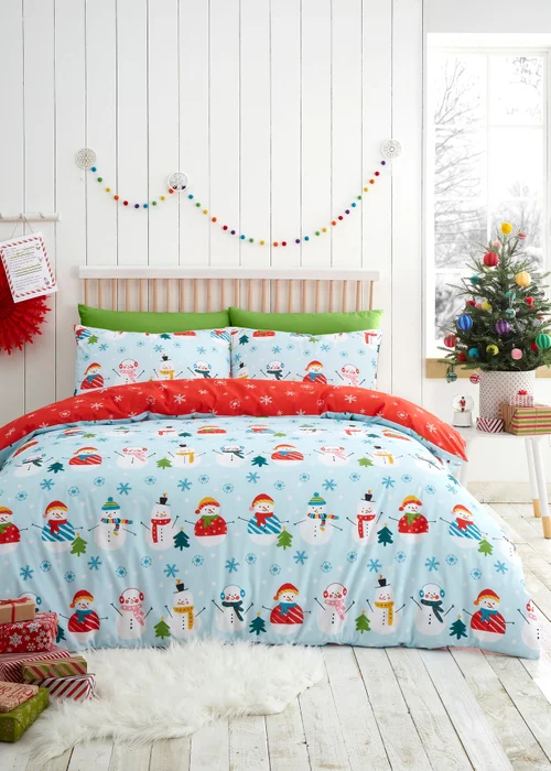 Fusion Christmas Snowman Duck Egg Duvet Cover Set - Single Image 1