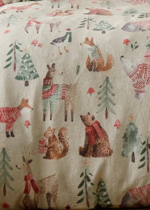 Fusion Christmas Woodland Animals Natural Plush Duvet Cover Set - Single Image 3
