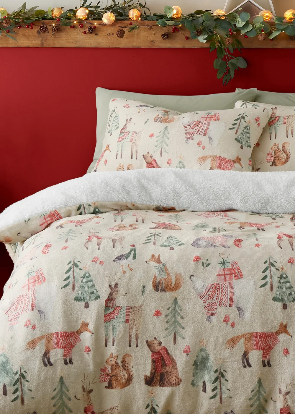 Fusion Christmas Woodland Animals Natural Plush Duvet Cover Set - Single Image 2