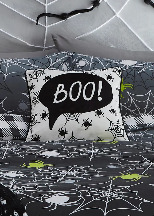 Bedlam Boo Halloween Black Velvet Filled Cushion (43cm x 43cm) - 43W X 43D Image 3