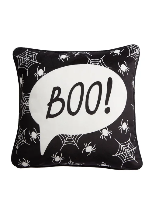 Bedlam Boo Halloween Black Velvet Filled Cushion (43cm x 43cm) - 43W X 43D Image 1