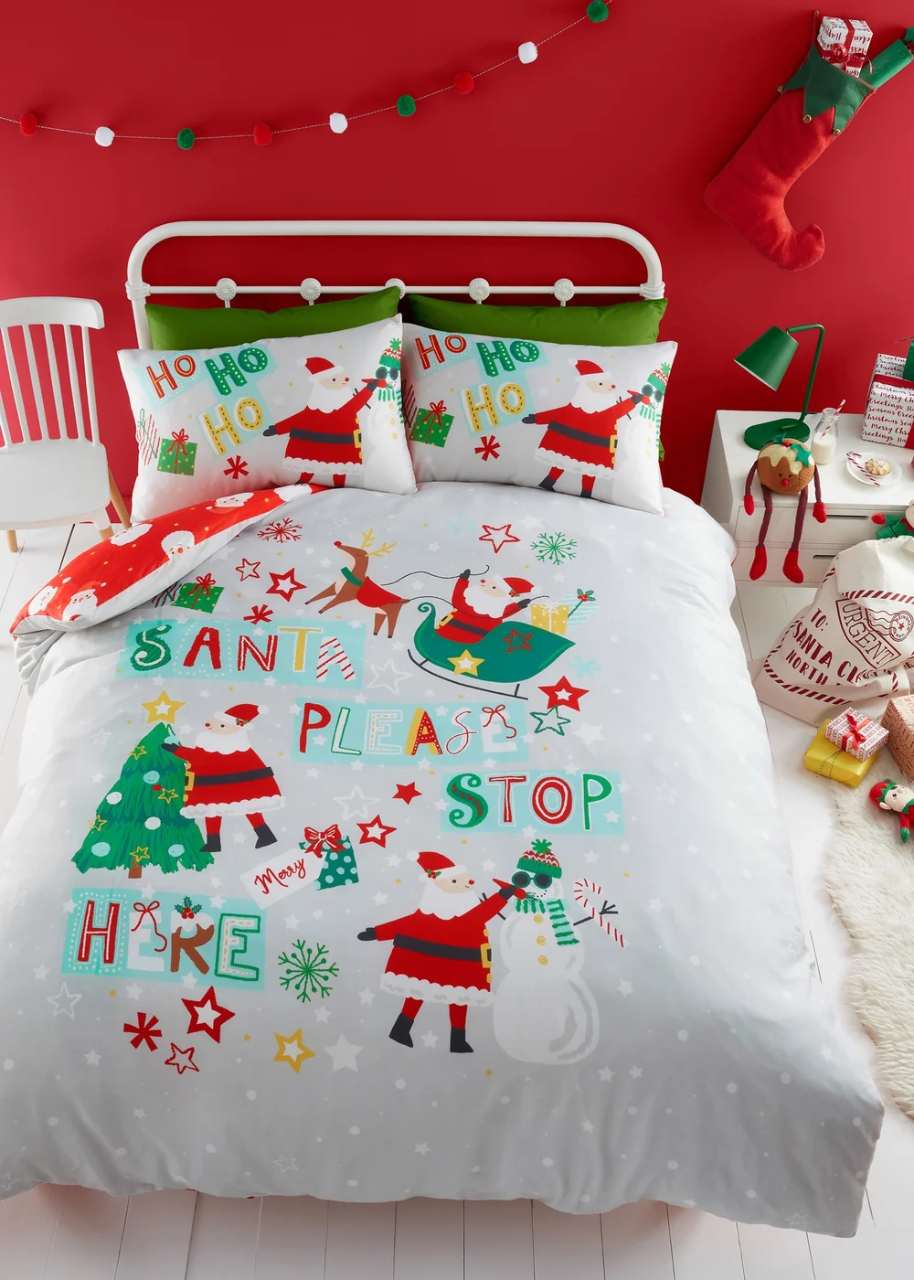 Bedlam Christmas Glow in the Dark Grey Duvet Cover Set - Single Image 1