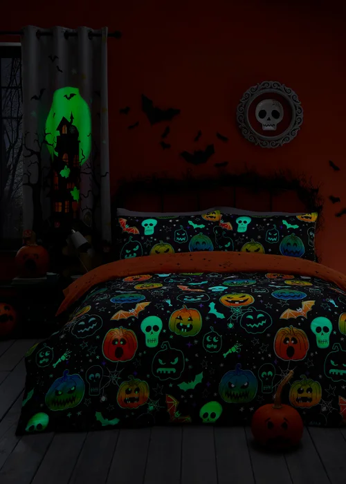 Bedlam Scary Pumpkins Glow in the Dark Halloween Black Duvet Set - Single Image 2