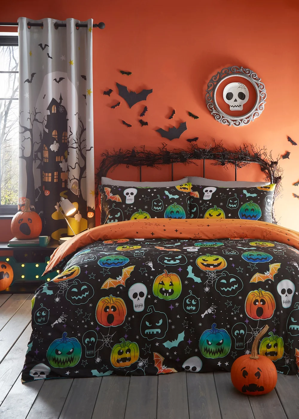 Bedlam Scary Pumpkins Glow in the Dark Halloween Black Duvet Set - Single Image 1